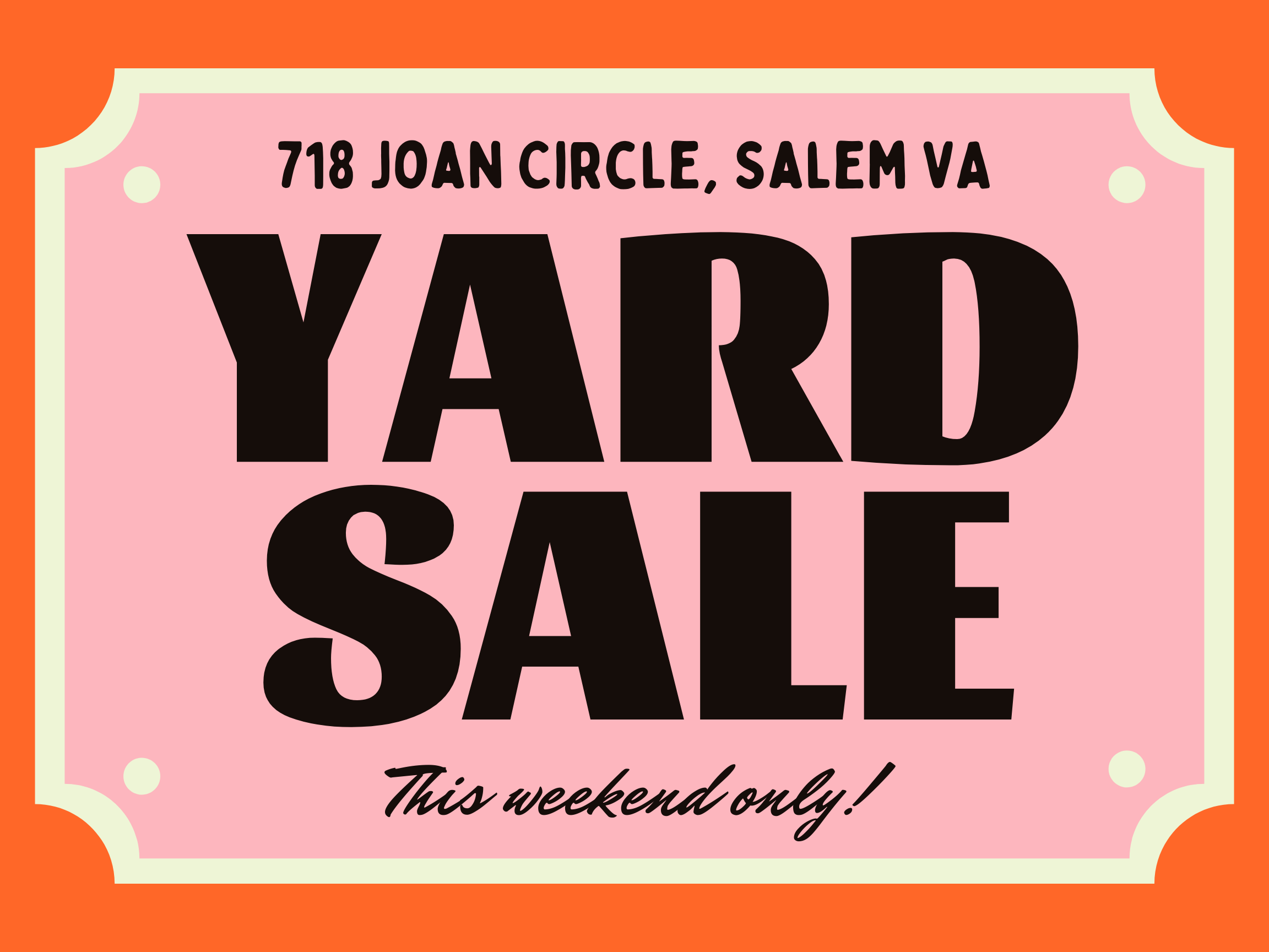 Orange Pink and Black Yard Sale Yard Sign